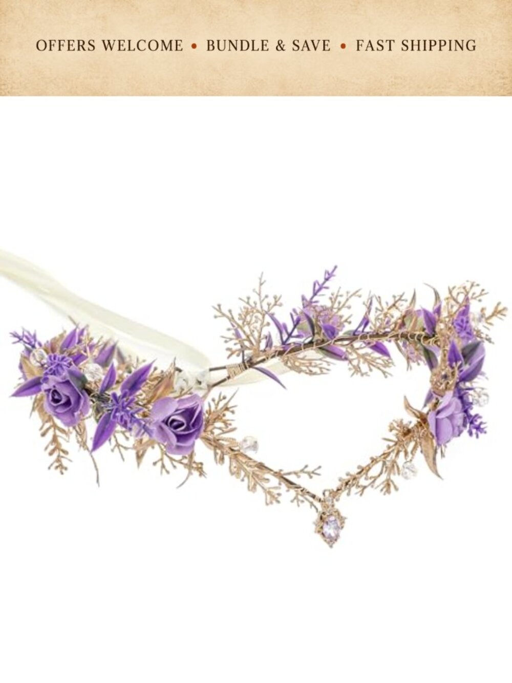 Floral Fairy Crown Woodland Elf Costume Circlet Adjustable